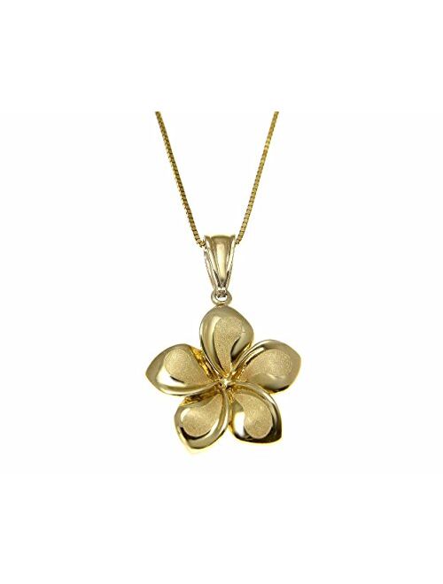 Arthur's Jewelry 14K Solid Yellow Gold 17mm Hawaiian Plumeria Flower Charm Pendant