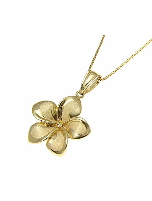 Arthur's Jewelry 14K Solid Yellow Gold 17mm Hawaiian Plumeria Flower Charm Pendant