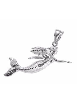 14K Solid White Gold high Polish Shiny Hawaiian Mermaid Movable Tail fin Pendant