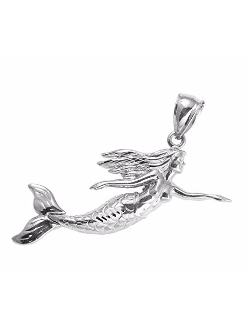 Arthur's Jewelry 14K Solid White Gold high Polish Shiny Hawaiian Mermaid Movable Tail fin Pendant