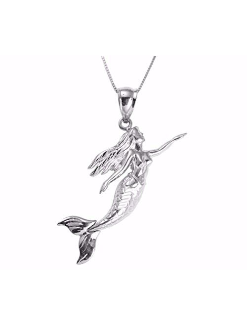 Arthur's Jewelry 14K Solid White Gold high Polish Shiny Hawaiian Mermaid Movable Tail fin Pendant