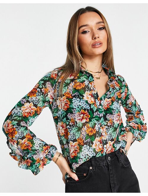 River Island floral print blouse in black