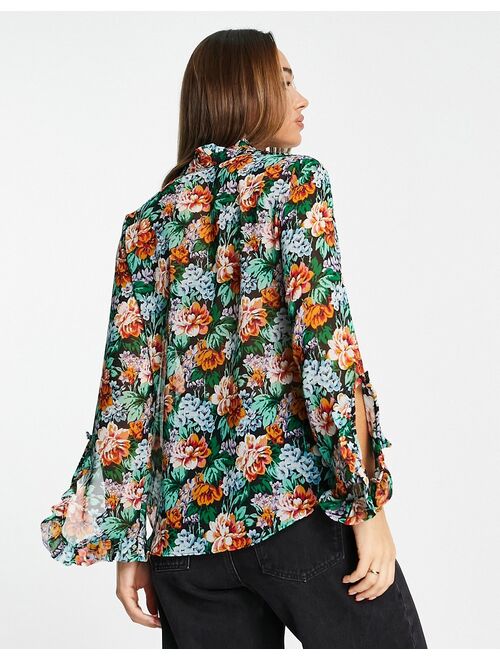 River Island floral print blouse in black