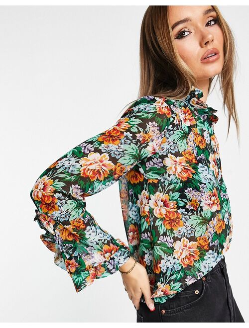 River Island floral print blouse in black