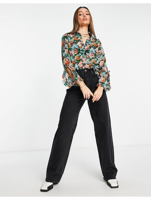 River Island floral print blouse in black