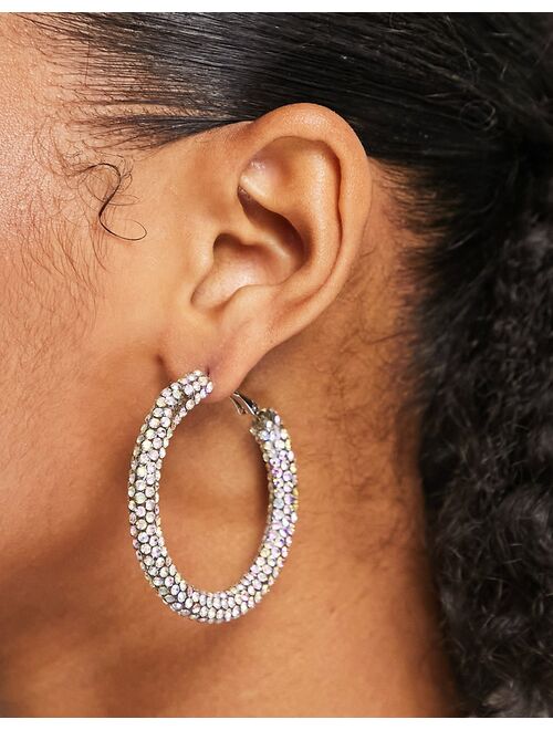 River Island iridescent crystal drench hoop earrings