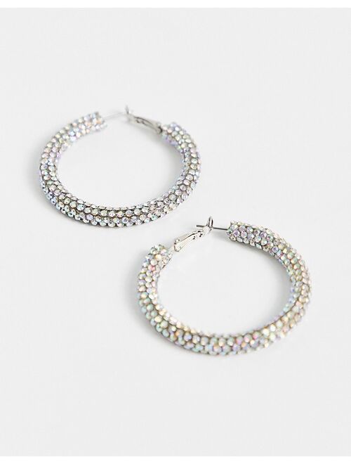 River Island iridescent crystal drench hoop earrings