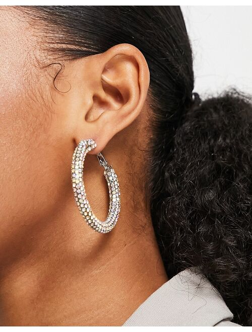 River Island iridescent crystal drench hoop earrings