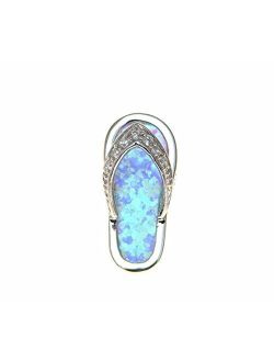 925 Sterling Silver Hawaiian Slipper FILP Flop Synthetic Opal cz Slider Pendant