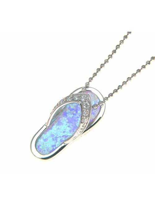 Arthur's Jewelry 925 Sterling Silver Hawaiian Slipper FILP Flop Synthetic Opal cz Slider Pendant