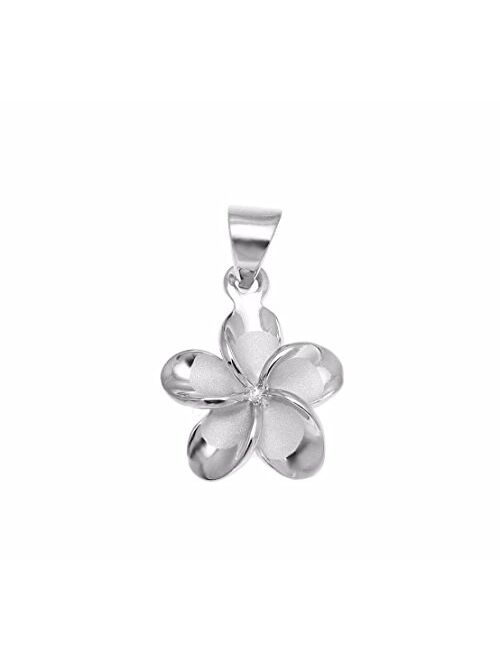 Arthur's Jewelry 925 Sterling Silver Rhodium Plated Hawaiian Plumeria Flower no cz Stone Pendant 12mm