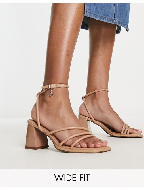 River Island Wide Fit tubular strappy heeled sandal in beige