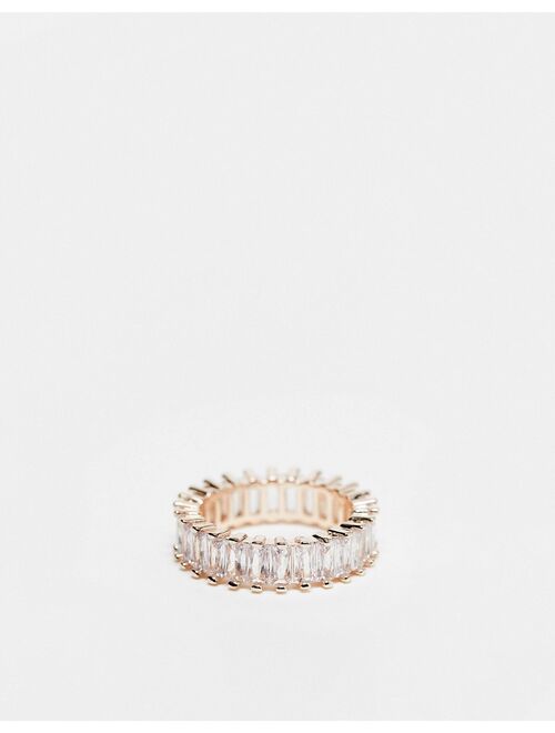 River Island crystal baguette ring in rose gold