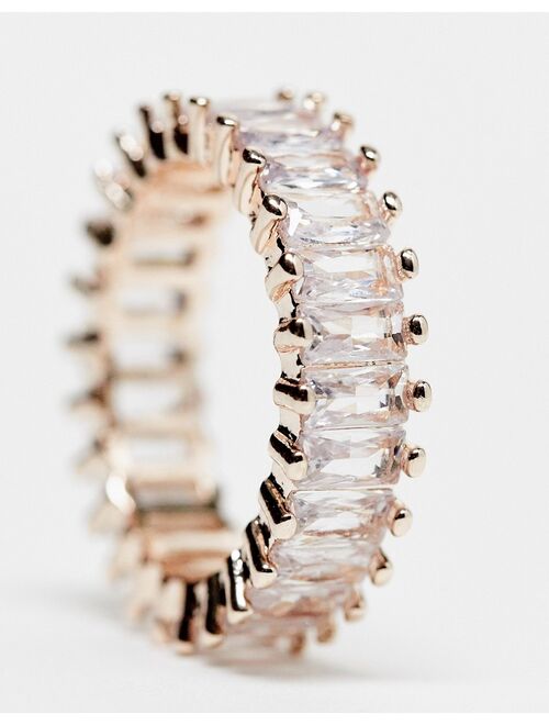 River Island crystal baguette ring in rose gold