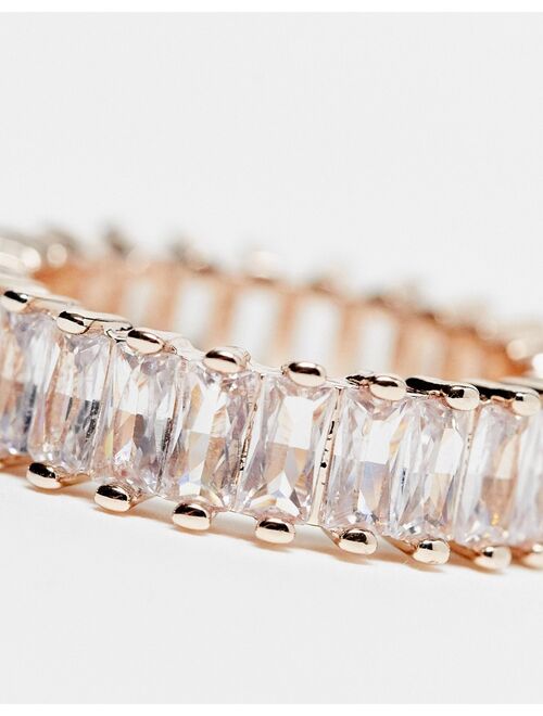 River Island crystal baguette ring in rose gold