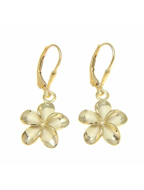 Arthur'S Jewelry 925 sterling silver yellow gold plated Hawaiian plumeria flower no cz stone leverback earrings 15mm