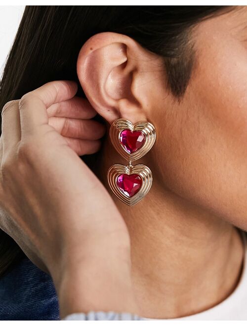 River Island red heart charm drop earrings