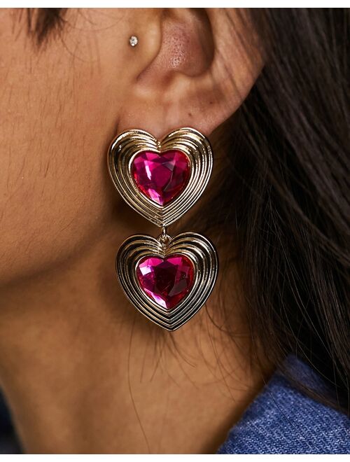 River Island red heart charm drop earrings