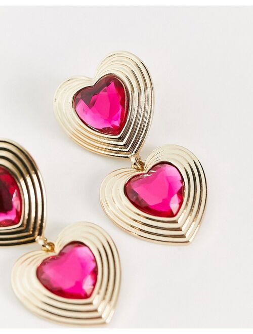 River Island red heart charm drop earrings