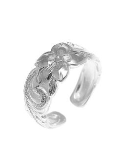 925 Sterling Silver Hawaiian Plumeria Flower Scroll Cut Out Edge 8mm Toe Ring