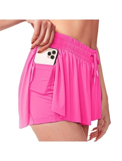 Sovtemp Womens 2 in 1 Flowy Shorts Quick-Dry Running Yoga Shorts Drawstring Fitness Workout Athletic Shorts