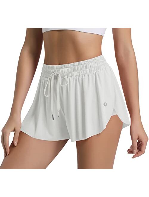 Imfasy Women 2 in 1 Flowy Butterfly Running Shorts with Spandex Underneath and Pocket for Athletic Workout