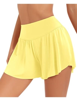 Qoonoo Flowy Butterfly Shorts Running Tennis Athletic Skirt Shorts for Women 2 in 1 High Waisted with Pockets