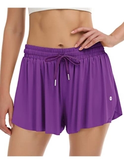 Mirity Women Flowy Running Shorts 2 in 1 Butterfly Skirt with Pocket for Gym Athletic Workout