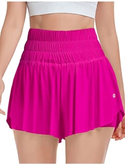 Mirity Women Flowy Running Shorts 2 in 1 Butterfly Skirt with Pocket for Gym Athletic Workout