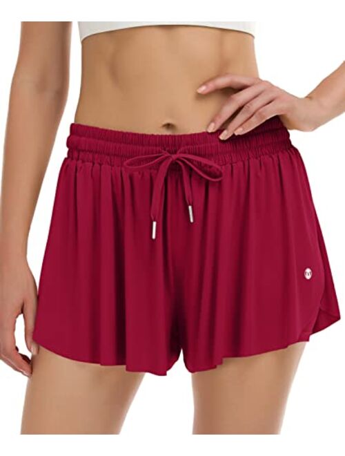 Mirity Women Flowy Running Shorts 2 in 1 Butterfly Skirt with Pocket for Gym Athletic Workout