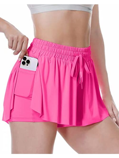 ZCXETP Flowy Shorts, 2 in 1 Butterfly Shorts High Waisted Athletic Shorts for Women Workout Running Biker Tennis Yoga Gym Shorts