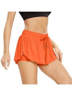 Blaosn Flowy Athletic Shorts for Women Gym Yoga Workout Running Biker Spandex Butterfly Tennis Skirts Cute Clothes Summer
