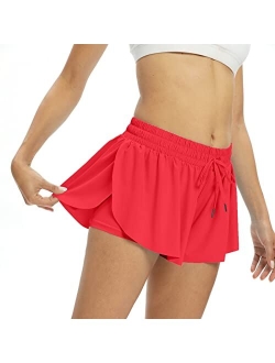 myflowygirl Flowy Workout Shorts Womens Gym Yoga Athletic Running Sweat Spandex Cute Tennis Skirt High Waisted Clothes Summer