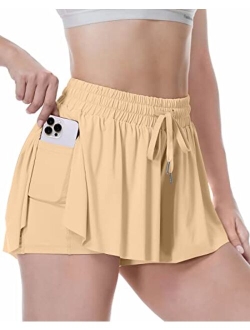 XCGHED Flowy Shorts, 2 in 1 Butterfly Shorts HighWaisted Athletic Shorts for Women Workout Biker Running Yoga Gym Tennis