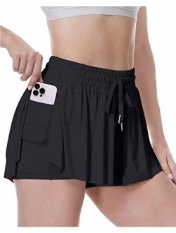 XCGHED Flowy Shorts, 2 in 1 Butterfly Shorts HighWaisted Athletic Shorts for Women Workout Biker Running Yoga Gym Tennis