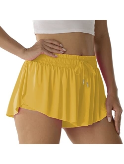 NEXSONIC Flowy Shorts for Women Gym Yoga Athletic Running Shorts Workout Biker Exercise Quick-Drying Comfy Skirt Shorts