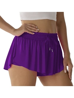 NEXSONIC Flowy Shorts for Women Gym Yoga Athletic Running Shorts Workout Biker Exercise Quick-Drying Comfy Skirt Shorts