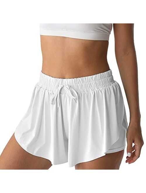 NEXSONIC Flowy Shorts for Women Gym Yoga Athletic Running Shorts Workout Biker Exercise Quick-Drying Comfy Skirt Shorts