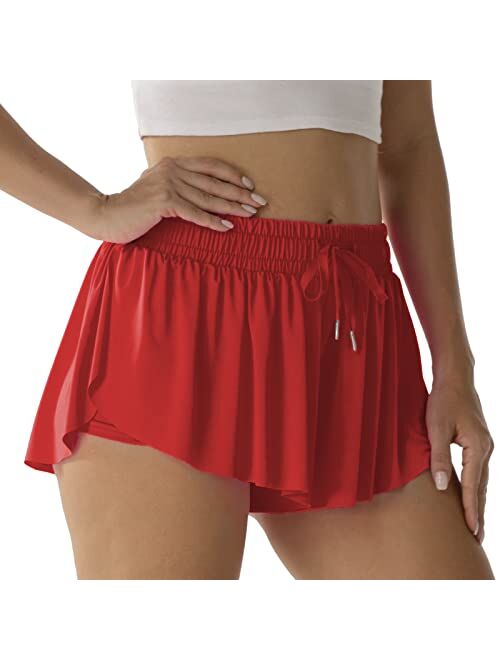 NEXSONIC Flowy Shorts for Women Gym Yoga Athletic Running Shorts Workout Biker Exercise Quick-Drying Comfy Skirt Shorts