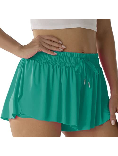 NEXSONIC Flowy Shorts for Women Gym Yoga Athletic Running Shorts Workout Biker Exercise Quick-Drying Comfy Skirt Shorts