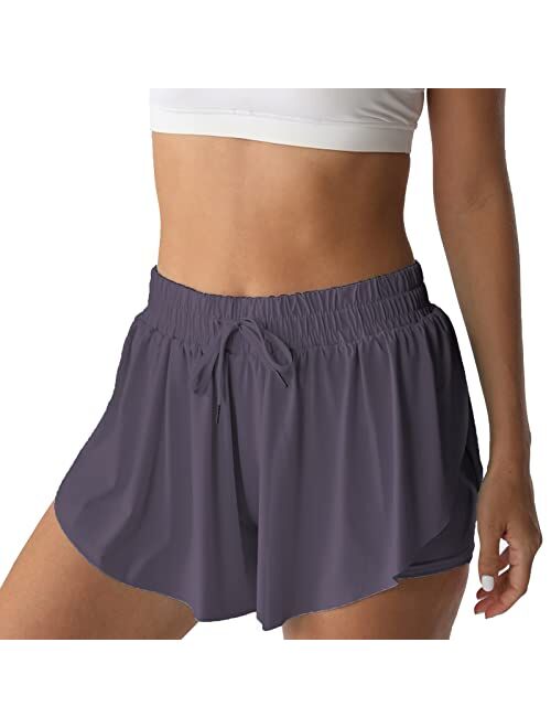 NEXSONIC Flowy Shorts for Women Gym Yoga Athletic Running Shorts Workout Biker Exercise Quick-Drying Comfy Skirt Shorts