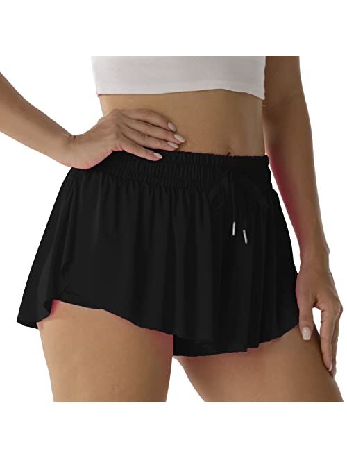 NEXSONIC Flowy Shorts for Women Gym Yoga Athletic Running Shorts Workout Biker Exercise Quick-Drying Comfy Skirt Shorts