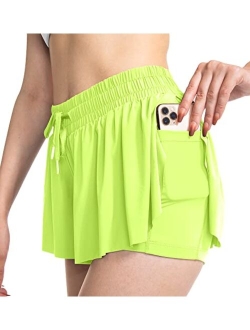 Sogetdo Flowy Shorts for Women Athletic Preppy Skirt Shorts Gym Workout Running Butterfly Shorts