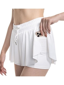 Sogetdo Flowy Shorts for Women Athletic Preppy Skirt Shorts Gym Workout Running Butterfly Shorts