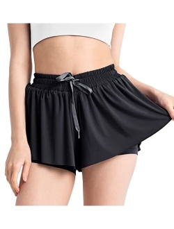 Sogetdo Flowy Shorts for Women Athletic Preppy Skirt Shorts Gym Workout Running Butterfly Shorts