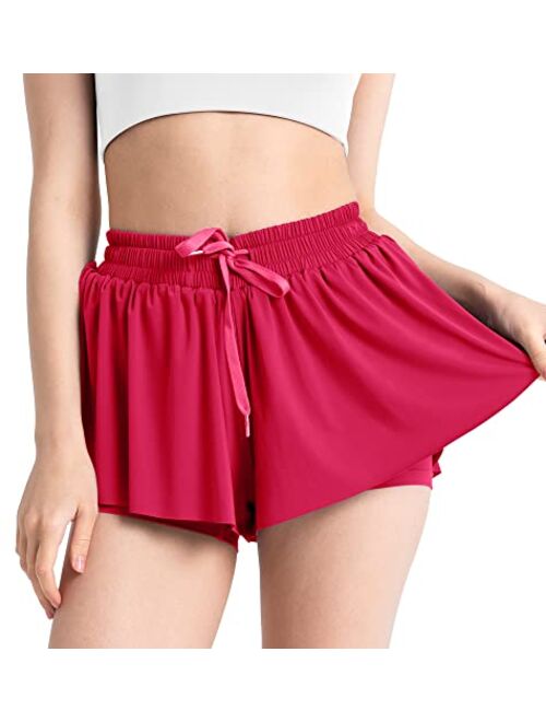 Sogetdo Flowy Shorts for Women Athletic Preppy Skirt Shorts Gym Workout Running Butterfly Shorts