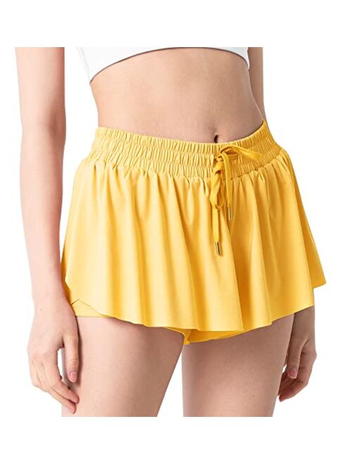 Sogetdo Flowy Shorts for Women Athletic Preppy Skirt Shorts Gym Workout Running Butterfly Shorts