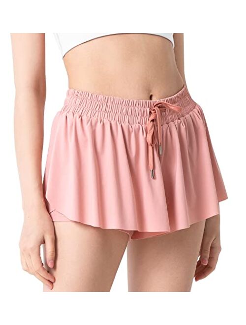 Sogetdo Flowy Shorts for Women Athletic Preppy Skirt Shorts Gym Workout Running Butterfly Shorts