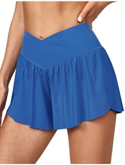 2 in 1 Flowy Shorts Butterfly Shorts Crossover Running Shorts for Women High Waisted Athletic Skort Preppy Clothes