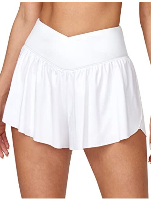 IUGA 2 in 1 Flowy Shorts Butterfly Shorts Crossover Running Shorts for Women High Waisted Athletic Skort Preppy Clothes